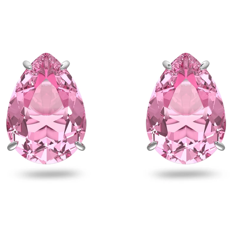 Swarovski Pink Stud Earrings, Pink Teardrop Cut Crystals, Rhodium Plated from the Gema Collection
