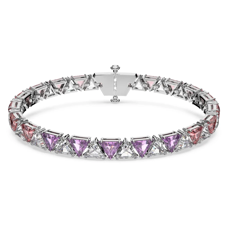 Swarovski Ortyx Bracelet, Pink, Purple and Clear Triangle Cut Crystals in a Rhodium Plated Setting, from the Ortyx Collection