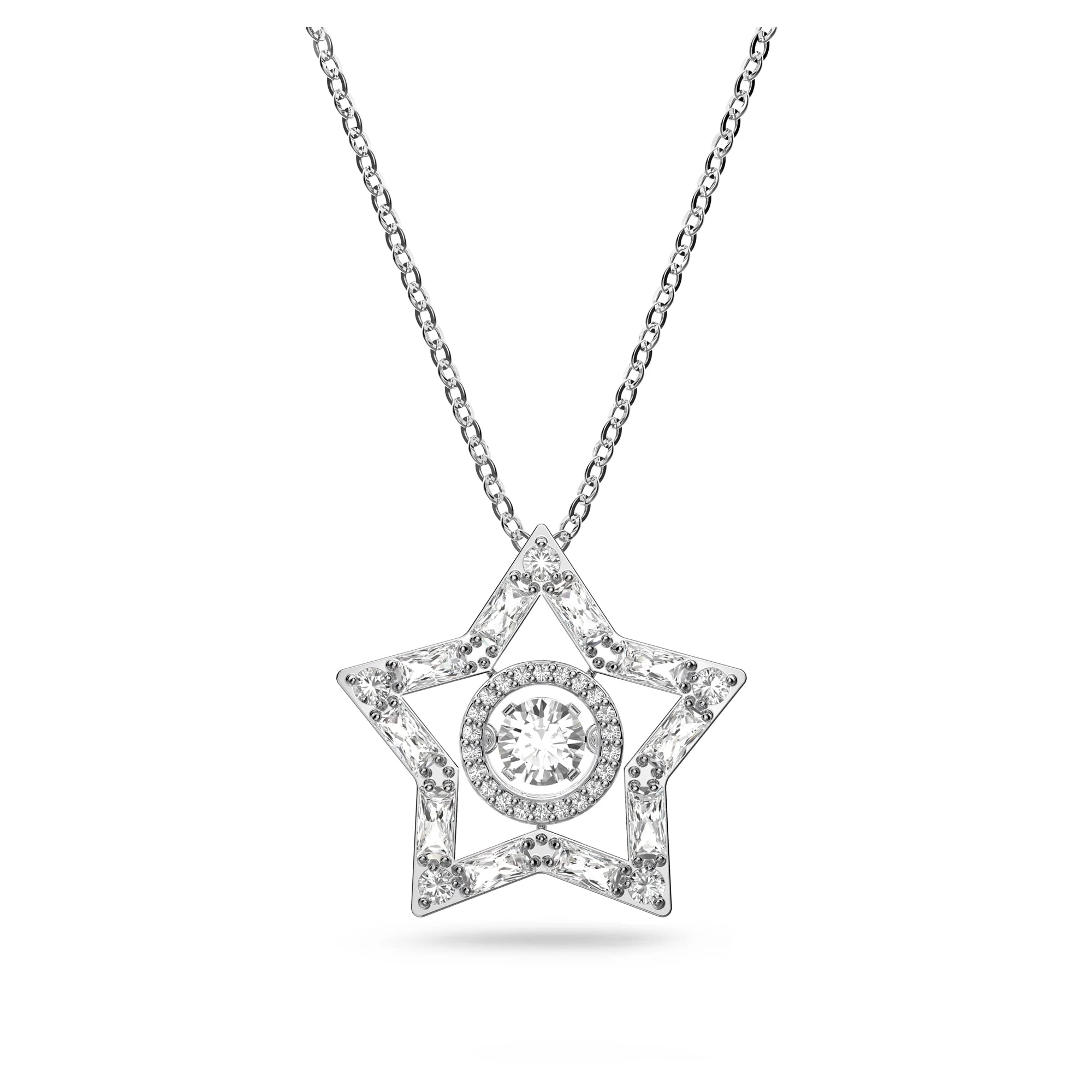 Swarovski Star Necklace, White Dancing Stones in a Rhodium Plated Setting, from the Stella Collection