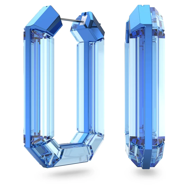 Swarovski Octagon Hoop Earrings, Fully Cut Blue Crystal with a Subtle Aluminium Fastner, from the Lucent collection