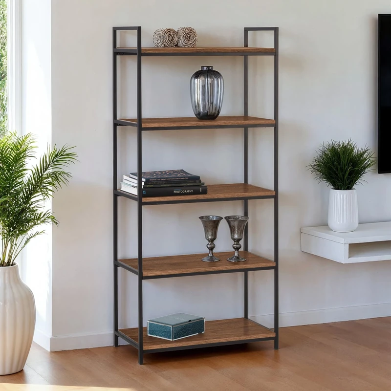 Julian Bowen Tribeca Tall Bookcase - Black/Walnut Bookcases