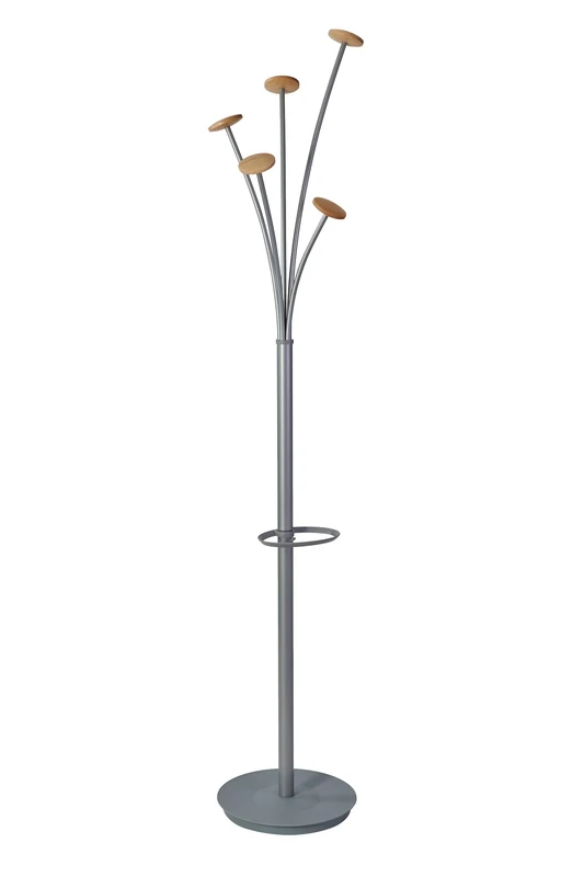 ALBA - PMFESTW M - Designer coat rack - Metal grey - Light wood - Capacity 6 umbrellas and water collection base - Image 1