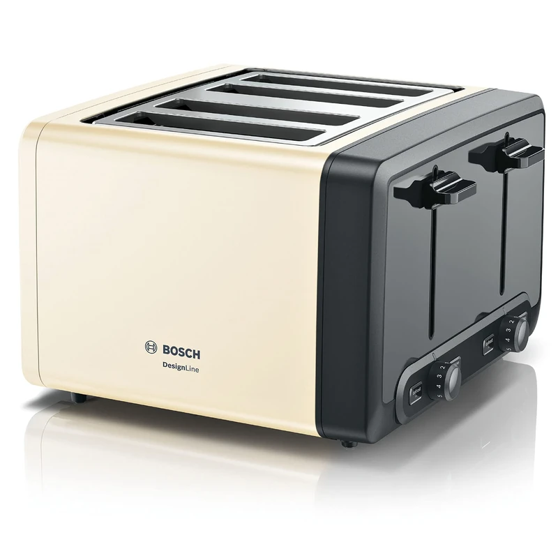 Bosch DesignLine Plus TAT4P447GB 4 Slot Stainless Steel Toaster with variable controls - Cream