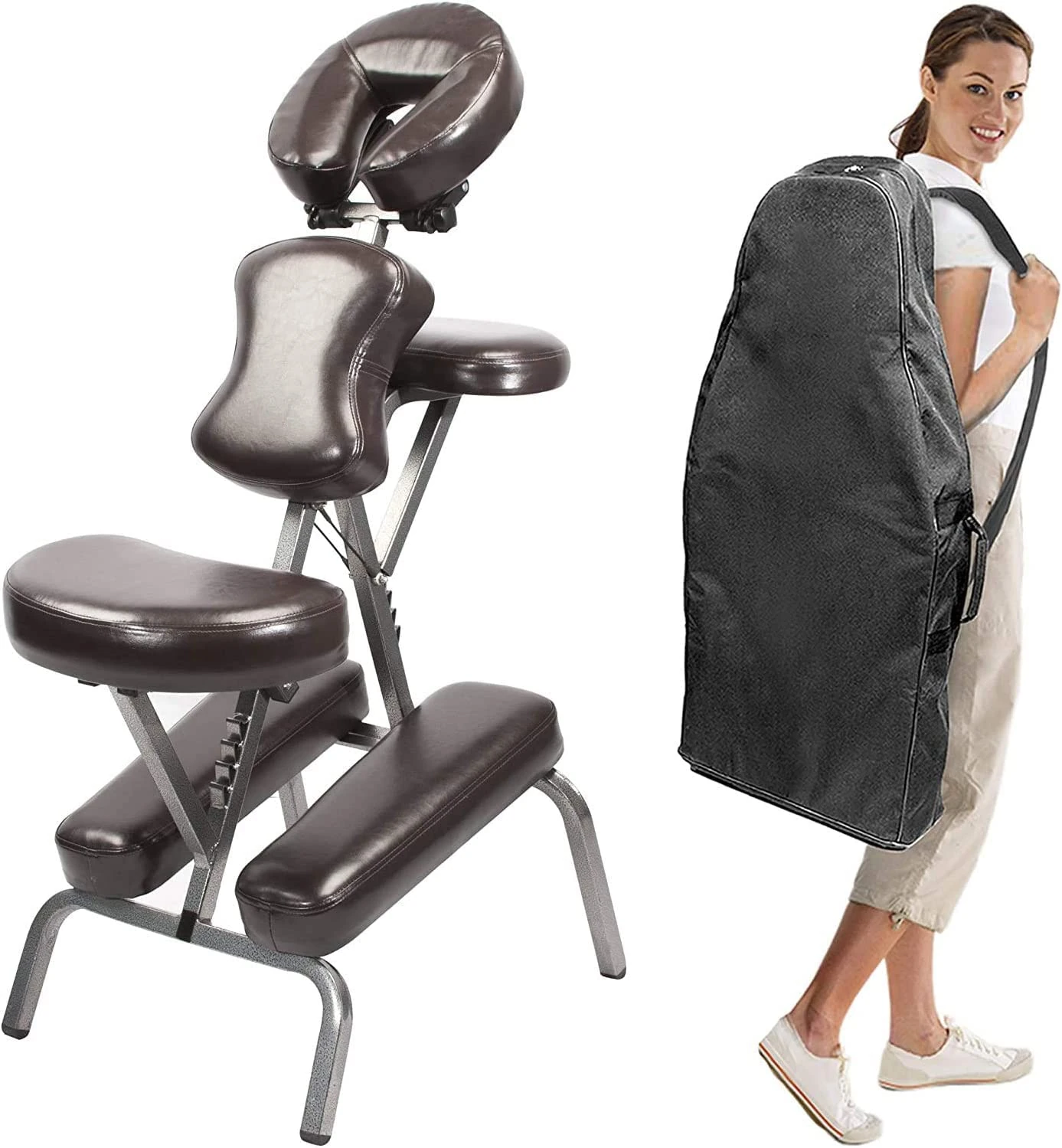 Master Massage Bedford Massage Chair - Portable, Salon & Spa Chair - Lightweight, Height Adjustable, Folding, Face Cradle, Coffee Brown