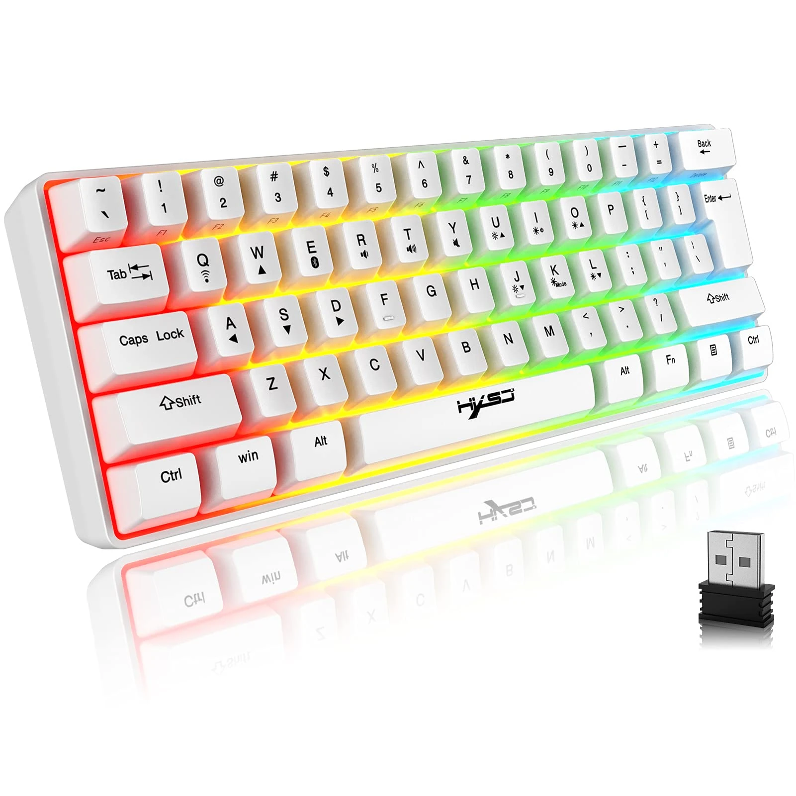 CROSS ZEBRA L500 Wireless Gaming Keyboard, 61 Keys Bluetooth 5.0 + 2.4G Tri-Mode RGB Backlit Ergonomic Ultra-Compact Silent 60% Keyboard with Rechargeable Battery for Windows Mac PC PS4 Gamer, White