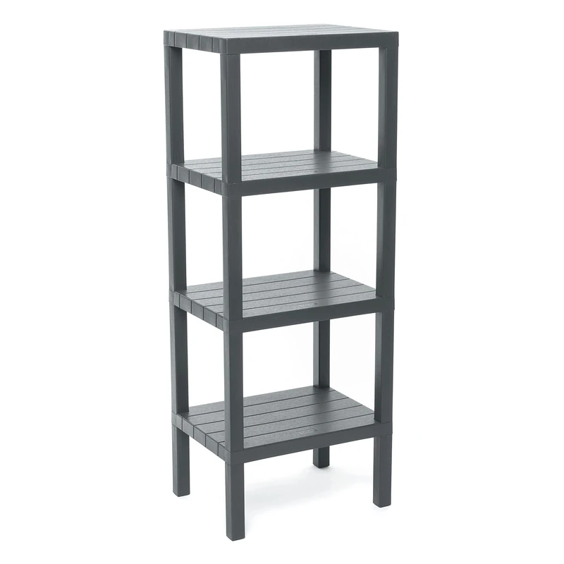TATAY Shelving Unit with 4 Tiers | Moisture-Resistant | Includes Screws and Compatible with Quick Fix System | Suitable for Indoor and Outdoor Use | Holds up to 40kg - Lombok Model - Grey