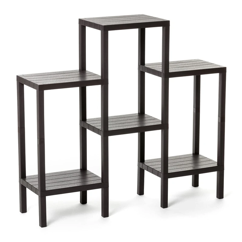 Tatay Lombok Modular Shelf, 6 Shelves, Polypropylene, BPA Free, Wood effect, Non-Slip Bumpers, Max 10KG by Shelf, Easy Assembly, Brown. - Image 1