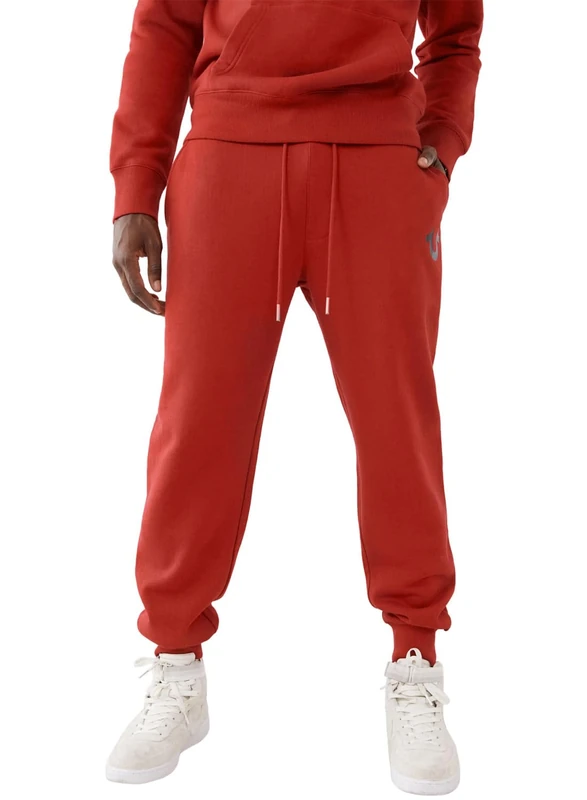True Religion Men's Metallic Horseshoe Jogger, Ruby Red, XXL