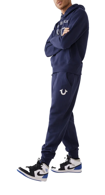 True Religion Men's Metallic Horseshoe Jogger, Navy, XXL