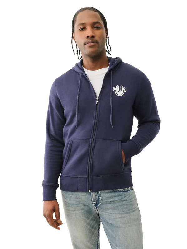 True Religion Men's Core Zip Up Hoodie, Ace Blue, XXL
