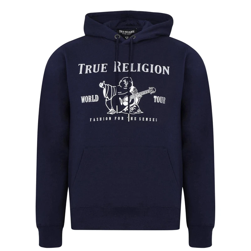True Religion Men's Metallic Buddha Fleece Hoody, Navy, XL