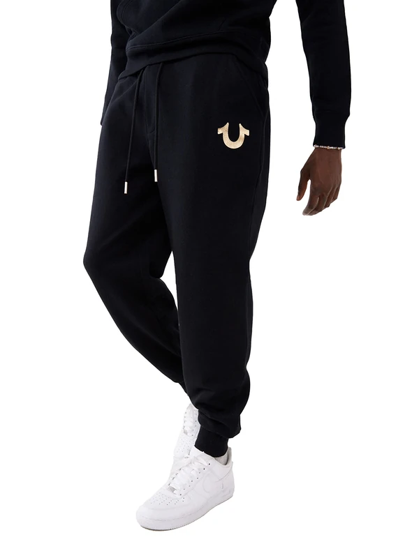 True Religion Men's Metallic Horseshoe Jogger, Black, L