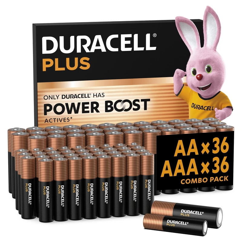 Duracell Plus AA & AAA Batteries (Combo pack of 72) - Alkaline 1.5V - Up To 100% Extra Life - Reliability For Everyday Devices - 0% Plastic Packaging - 10 Year Storage - LR6/LR03 MN1500/MN2400