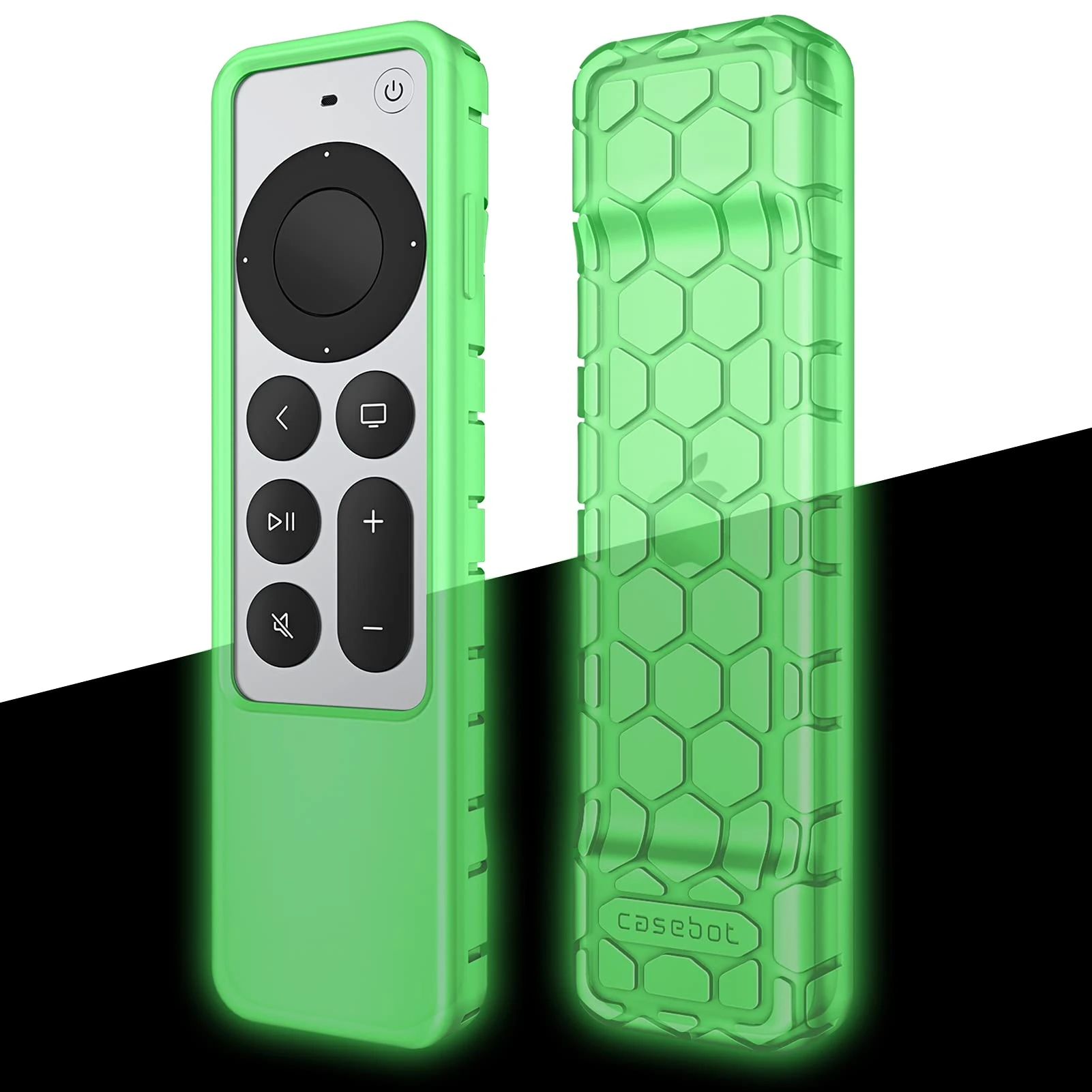 FINTIE Protective Case for Apple TV Siri Remote 2021 - Honey Comb Lightweight Anti Slip Shockproof Silicone Cover for Apple TV 4K / HD Siri Remote Controller (2nd Generation), Green-Glow in The Dark