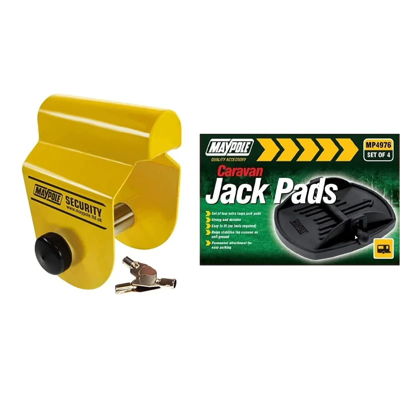 Maypole MP956 Hitchlock for Alko Hitches & MP4976 Caravan Jack Pad (Pack of 4) - Black