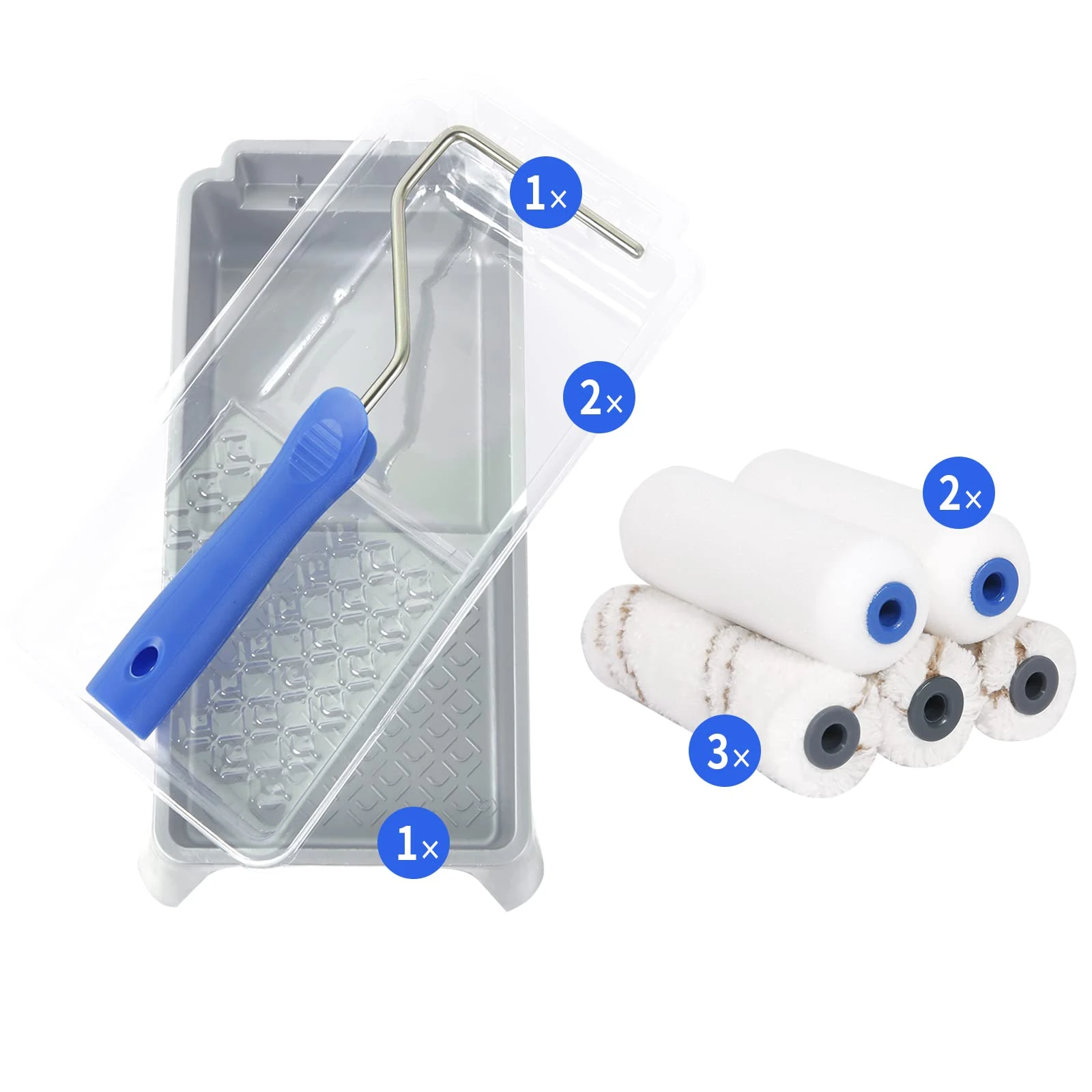 Mister Rui 4" Paint Roller Set, for Painting and Renovating of House and Furniture, Microfiber Paint Roller for Semi-Rough Surfaces, High Density Foam Paint Roller for Smooth Surfaces