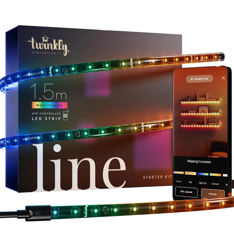 Twinkly Line Starter Kit 1.5m, Multicolor LED Strip Magnetic and Adhesive, Kit with Smart Controller, Compatible with Alexa, and Google Home, 16 M+ Colors, App Control, Black Wire