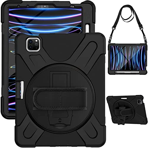 Gerutek iPad Pro 11 Case, Shockproof Rugged with 360° Rotating Hand Stand & Kickstand, Pencil Charger Slot for iPad Pro 11, Black