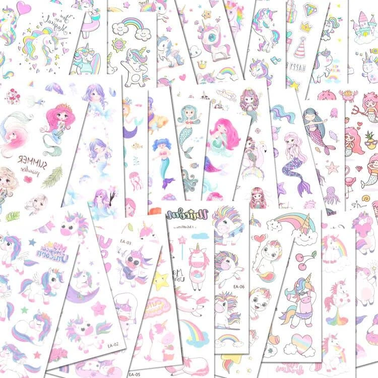 ACWOO Unicorn Temporary Tattoos, 30 Sheets Unicorn Mermaid Temporary Tattoo Stickers for Kids, 350+ Patterns Waterproof Removable, Birthday Party Bag Filler