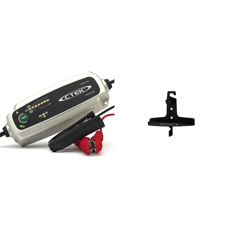 CTEK MXS 3.8 Multi Functional 7-stage battery charger 3.8 A & 40-006 Mounting Bracket for Chargers, 3.8-5.0 A - Black