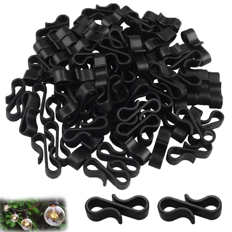 Lanjue 120 Pcs Black Mini Gutter Hooks, Reusable Christmas Lights Hangers Plastic Gutter Hanging Clips Outdoor Light Hooks for Festival Decoration Seasonal Fairy Light