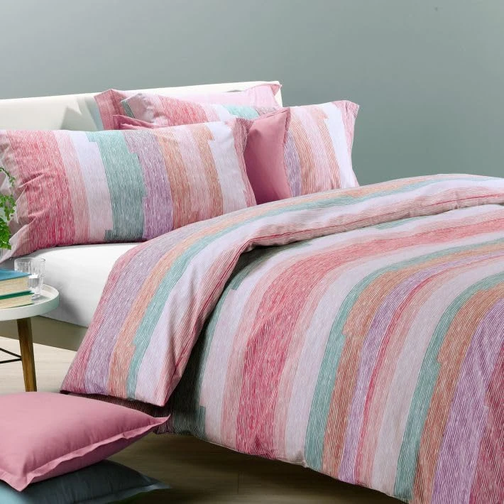 Caleffi 1000822 Double Duvet Cover 255 x 200 cm + 2 Pillowcases 50 x 80 cm Scandinavia Model Coral Colour 100% Soft and Breathable Cotton