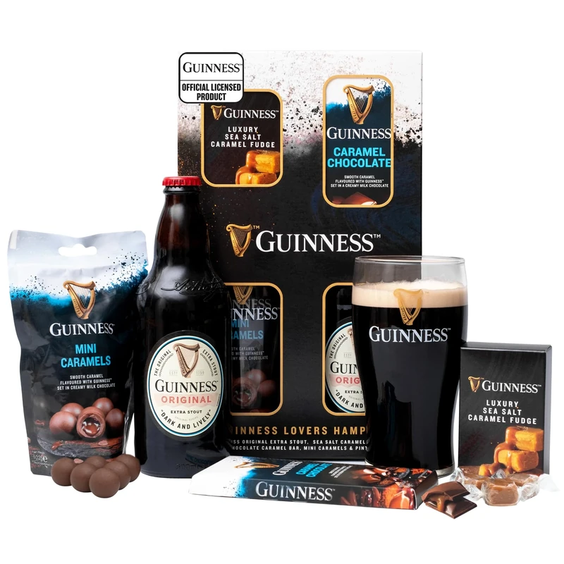 Guinness Gifts for Men, Beer Gift Set - Official Guinness 500ml and Pint Glass, Gourmet Chocolate & Fudge Hampers - Alcohol Gift Sets for Men, Dad Birthday Gifts for Him, Boyfriend, Valentines