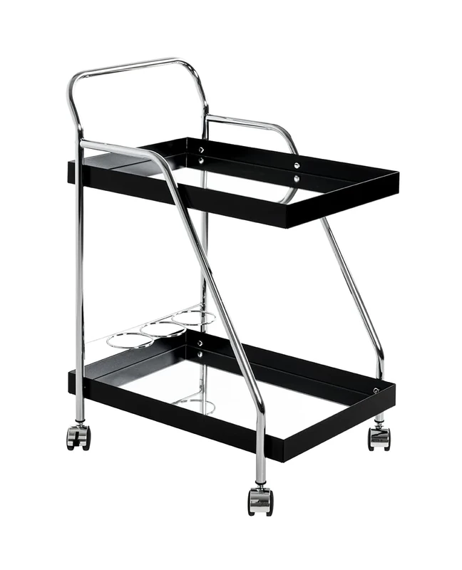 HAKU Möbel Trolley Chrome, Black, Metal, Mirror - Size: W 62 cm X H 84 cm X D 46 cm, Style: Modern