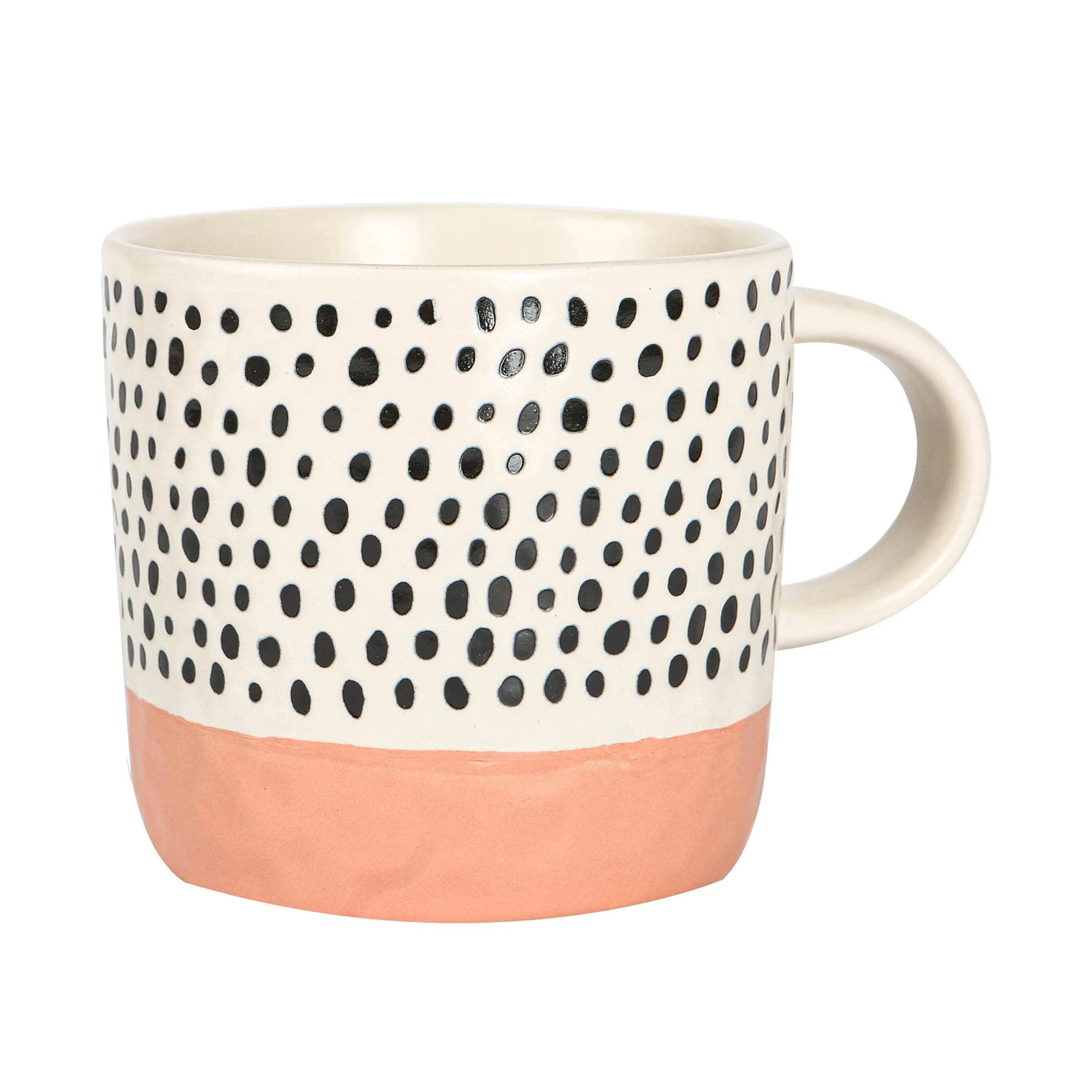 Nicola Spring Ceramic Coffee Mug - 385ml - Pink Dipped Dots Stoneware Coffee Cups Dishwasher & Microwave Safe Large Tea Mugs for Hot Drinks, Hot Chocolate, Tea