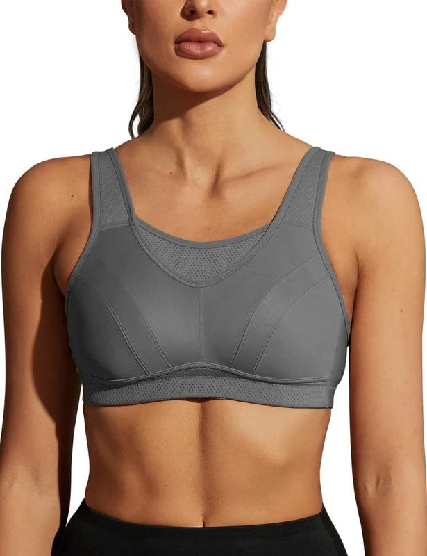 WingsLove Women's Sports Bra High Impact Bra Full Coverage Wirefree Workout Non Padded Ultimate Running Bra Sports Bra Women Plus Size Gray