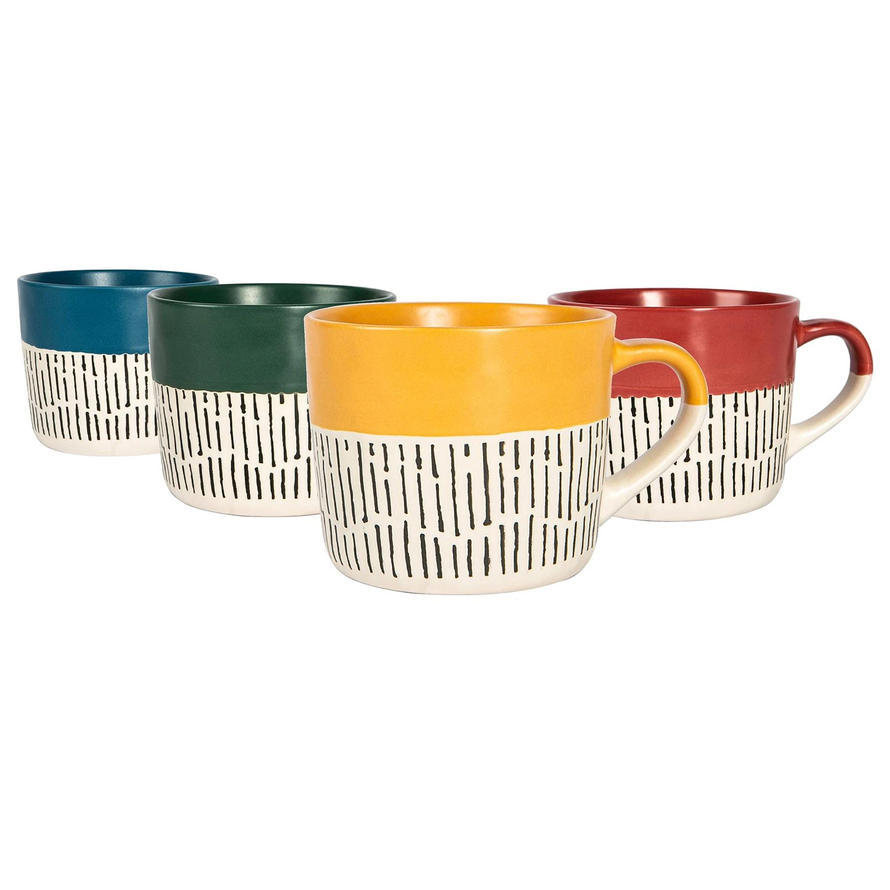 Nicola Spring Ceramic Coffee Mugs Set - 475ml - 4pc 4 Colour Dipped Dash Stoneware Coffee Cups Dishwasher & Microwave Safe Large Tea Mugs for Hot Drinks, Hot Chocolate, Tea