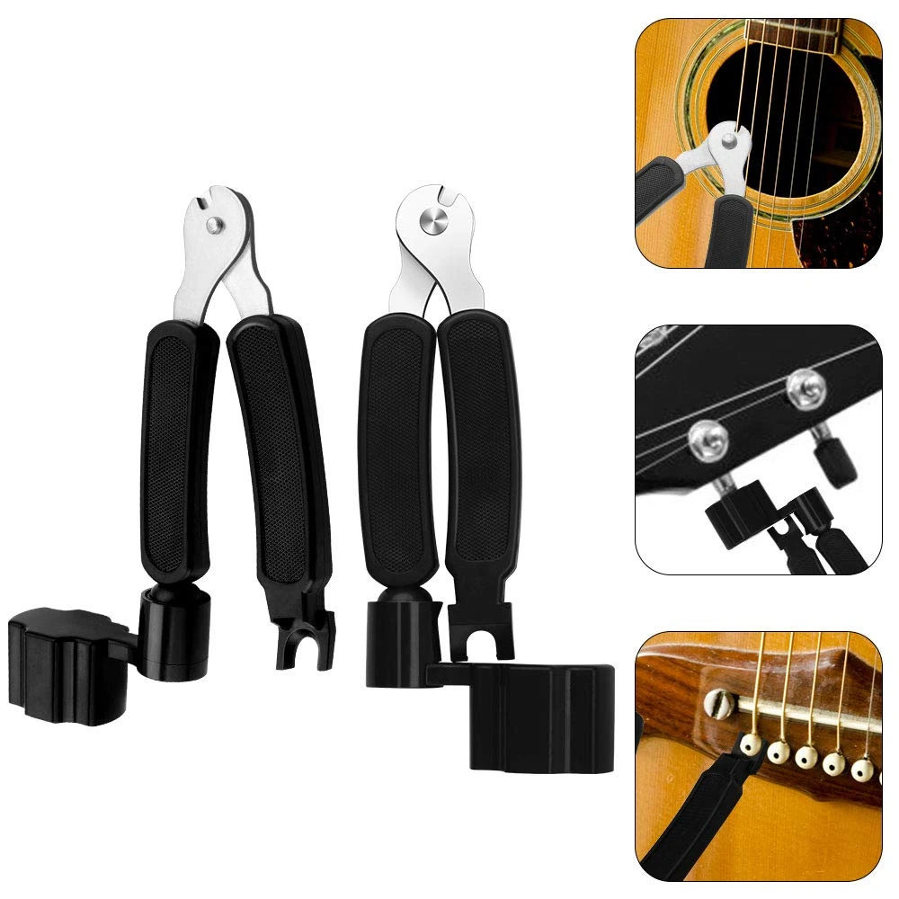 Fumanduo 2Pcs Guitar String Winder, 3 in 1 Guitar String Winder Cutter and Bridge Pin Puller Guitar Repair Tool for Restringing, Black