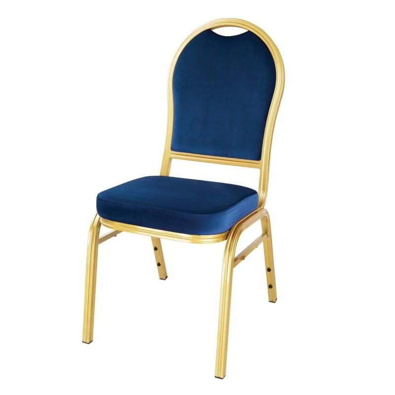 Bolero Regal Stackable Dining Chairs Set Blue Sapphire with Golden Metal (4 pack) DY696