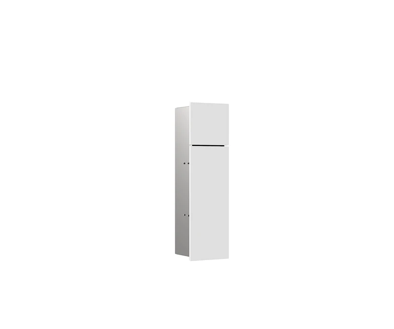 Emco ASIS Pure Flush-Mounted Module, Bathroom Roll Toilet Brush Holder, Tall Cabinet with Push to Open Function, Matte White Stop Left, Wood, 17 cm x 60 cm x 14,9 cm