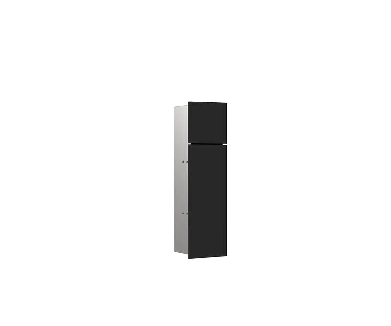 Emco Asis Pure Flush-Mounted Module, Bathroom Roll Toilet Brush Holder, Tall Cabinet with Push to Open Function, Matte Black Stop Left, Wood, 17 cm x 60 cm x 14,9 cm - Image 1