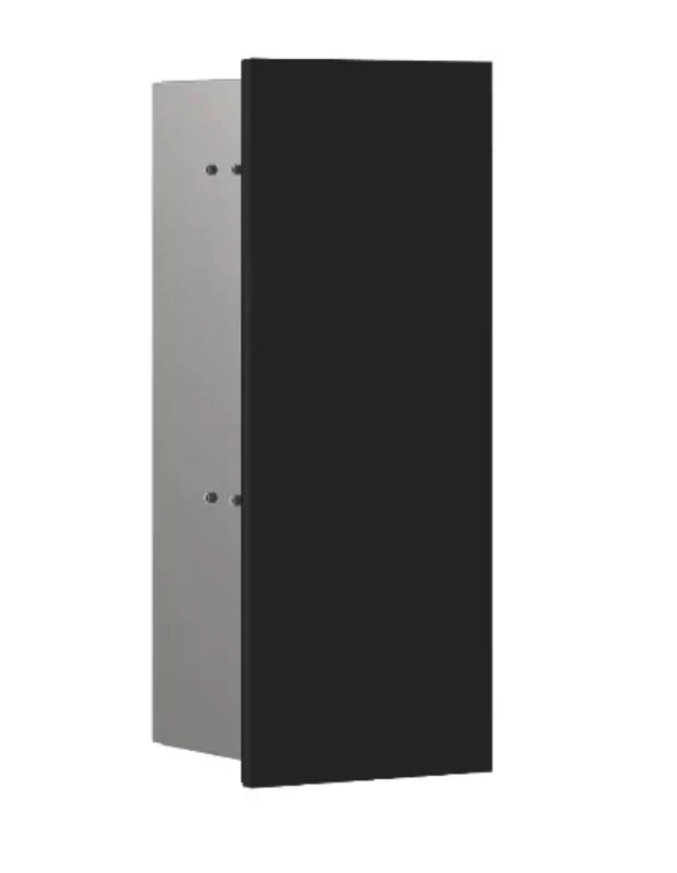 Emco Asis Pure Flush-Mounted Toilet Brush Set Module, Bathroom Cabinet with Toilet Brush, Tall Cabinet with Push to Open Function and Left Stop, Matte Black