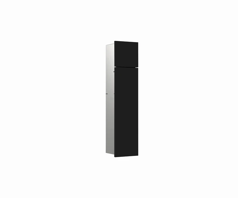 Emco Asis Pure Flush-Mounted Cabinet Module for Toilet Brush Set, Bathroom Cabinet with Toilet Paper Holder and Compartment, Tall Cabinet with Push to Open Function, Right Stop, Matte Black
