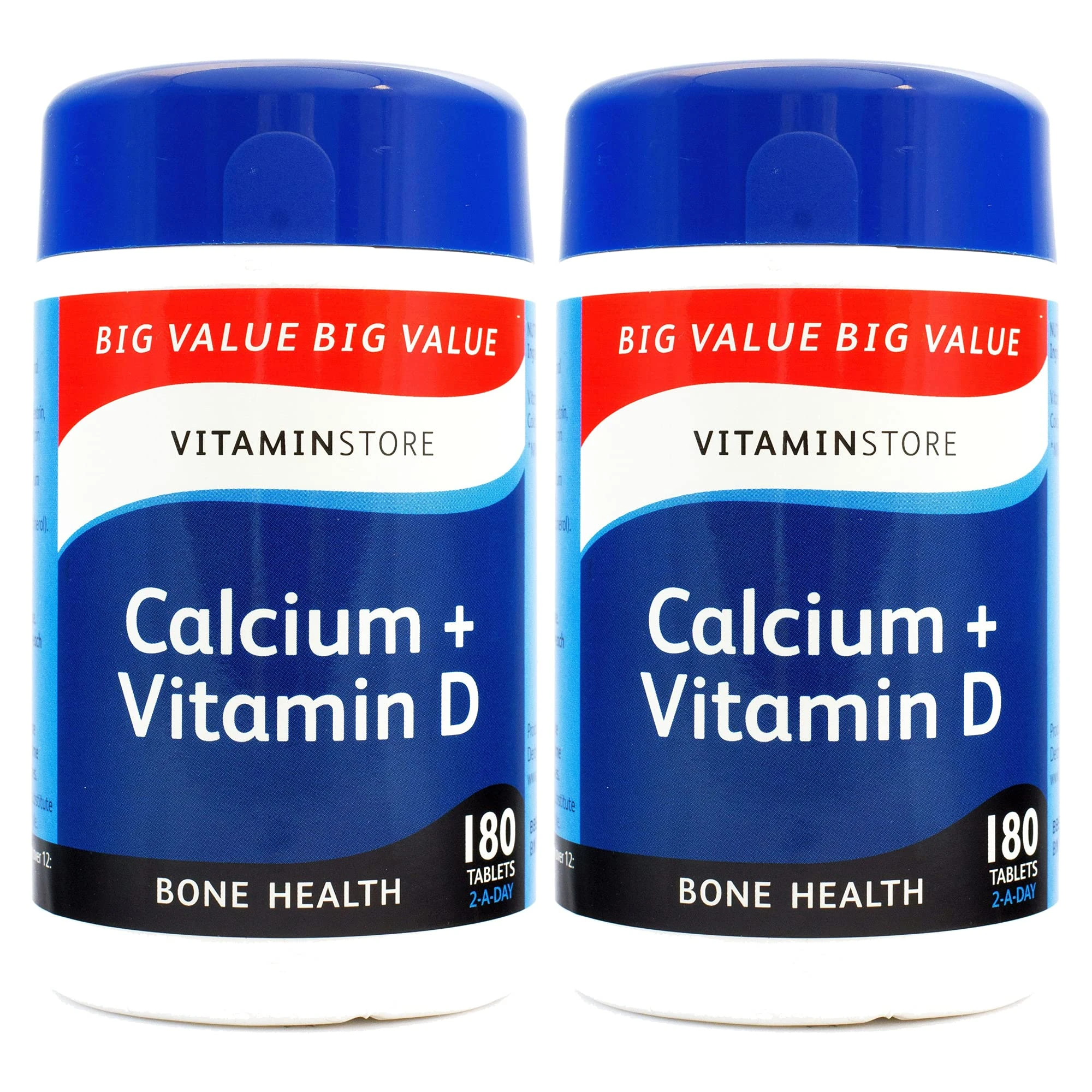 Vitamin Store Calcium + Vitamin D Food Supplement, 180 Tablets per Tub, Pack of 2 Tubs, 6 Months Supply