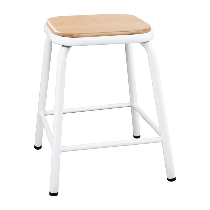 Bolero Cantina Low Bar Bench Stools with Wooden Seat Pad, White, Pack of 4, Seat Height: 470mm | FB933
