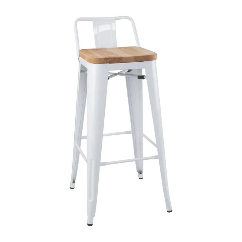 Bolero Bistro Backrest High Stools with Wooden Seat Pad White (4 pack) - Kitchen, Bar, Breakfast Stool FB625