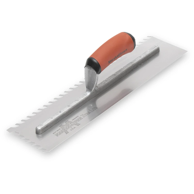 Marshalltown LayFlat 10mm Notch Trowel 16 x 4 in, Features Unique Wave-Shaped notches That Eliminate air Pockets Between The Substrate and Tile.