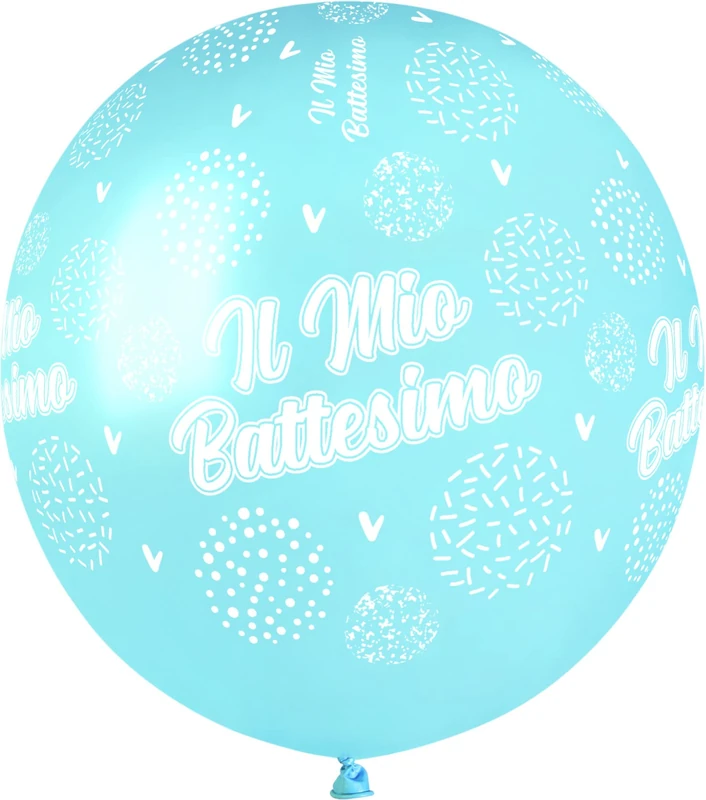 Pack 25 balloons "Il Mio Battesimo" in natural latex Premium Quality G150 (Ø 48cm / 19"), pastel light blue
