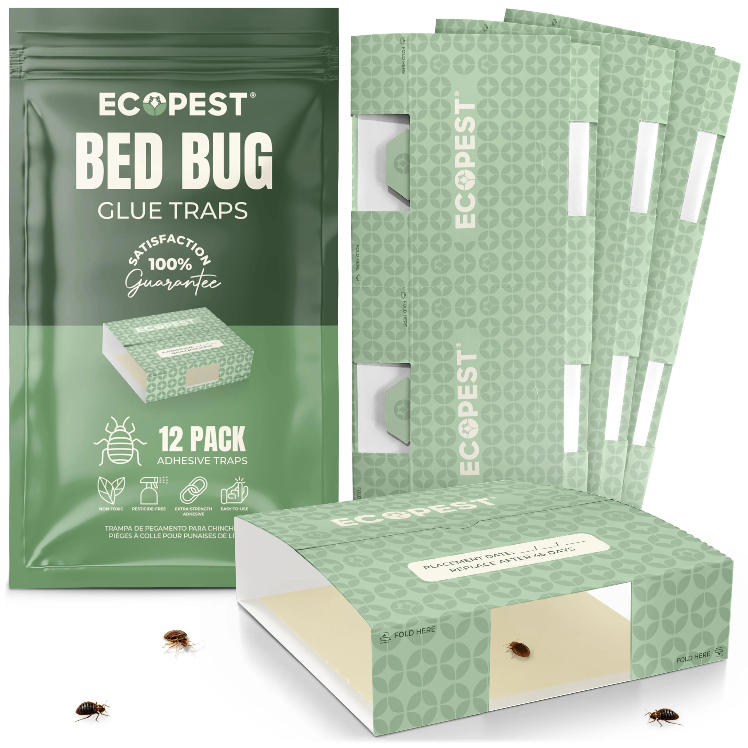 Bed Bug Glue Traps – 12 Pack | Sticky Pest Control Trap and Bed Bug Killer | Adhesive Crawling Insect Interceptors, Trap, Monitor, and Detector for Treatment of Bed Bugs and Other Indoor Pests