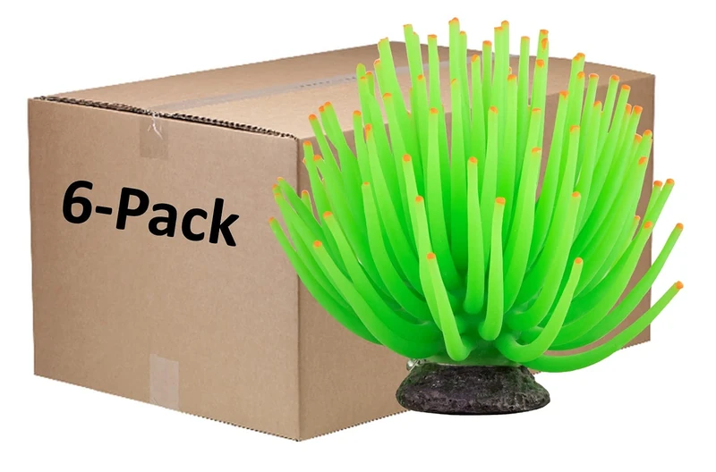 GloFish Anemone Ornament, Detailed Aquarium Ornament, Large Green, Creates A Glowing Effect (Pack of 6)