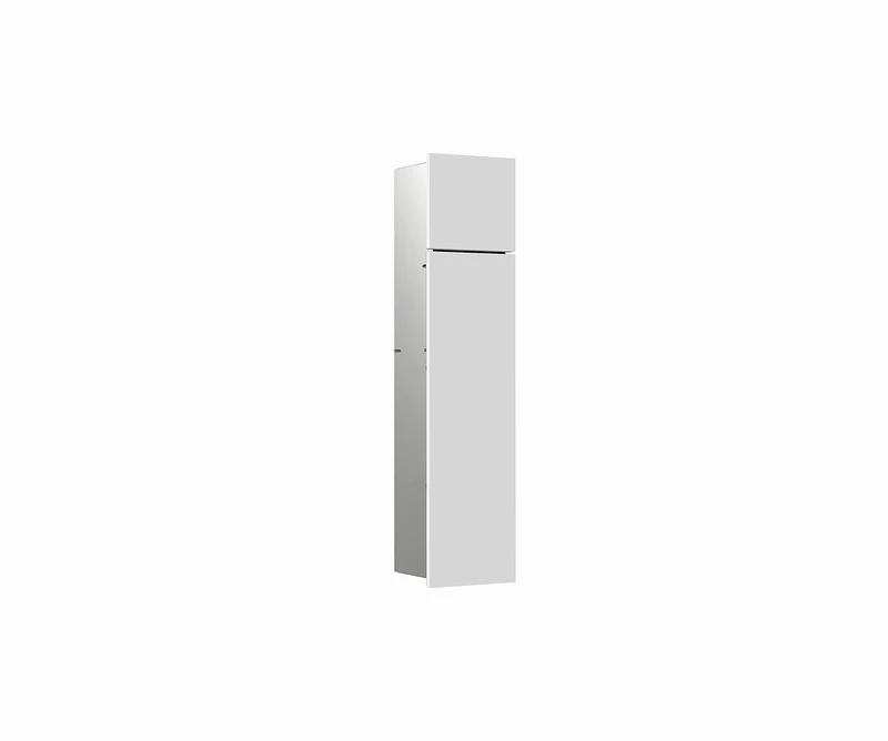 Emco Asis Pure Flush-Mounted Bathroom Cabinet with Toilet Paper Holder, Spare Roll Compartment, Push to Open Function, Matt White
