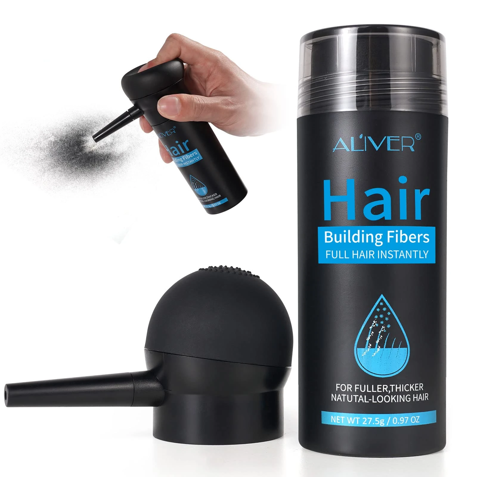 Professional Quality Hair Fibres, Hair Fibres Black for Thinning Hair, Instantly Conceals Hair Loss in 15 Sec, Hair Loss Concealer for Women and Men (Black)