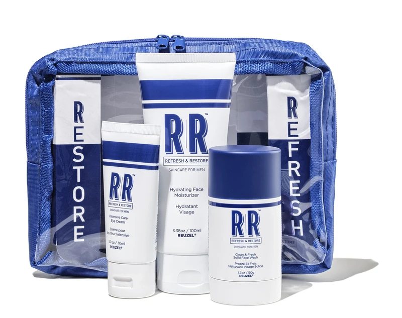 Reuzel Refresh and Restore Kit For Men 3 Pc 3.38oz Hydrating Face Moisturizer, 1oz Intensive Care Eye Cream, 1.7oz Clean and Fresh Solid Face Wash