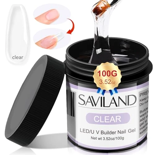 Saviland Clear Builder Nail Gel - 3.5oz Hard Gel For Nails, Strengthen & DIY Nail Art