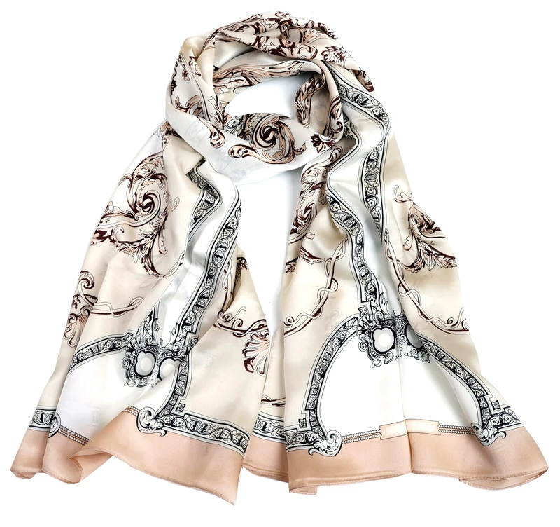MEISEE 100% Mulberry Silk Long Scarf for Women Large Oblong Sunscreen Shawls Wraps Neck Headscarf Hair Wraps Gift Packed, Simple Beige Classic, 67 * 21in - Image 1