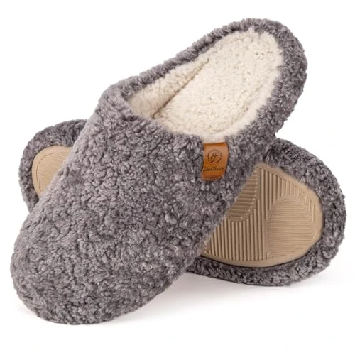 EverFoams Women's Mule Slippers Comfy Warm Shearling Lightweight Breathable Memory Foam Anti-Slip House Shoes Grey, 7-8UK